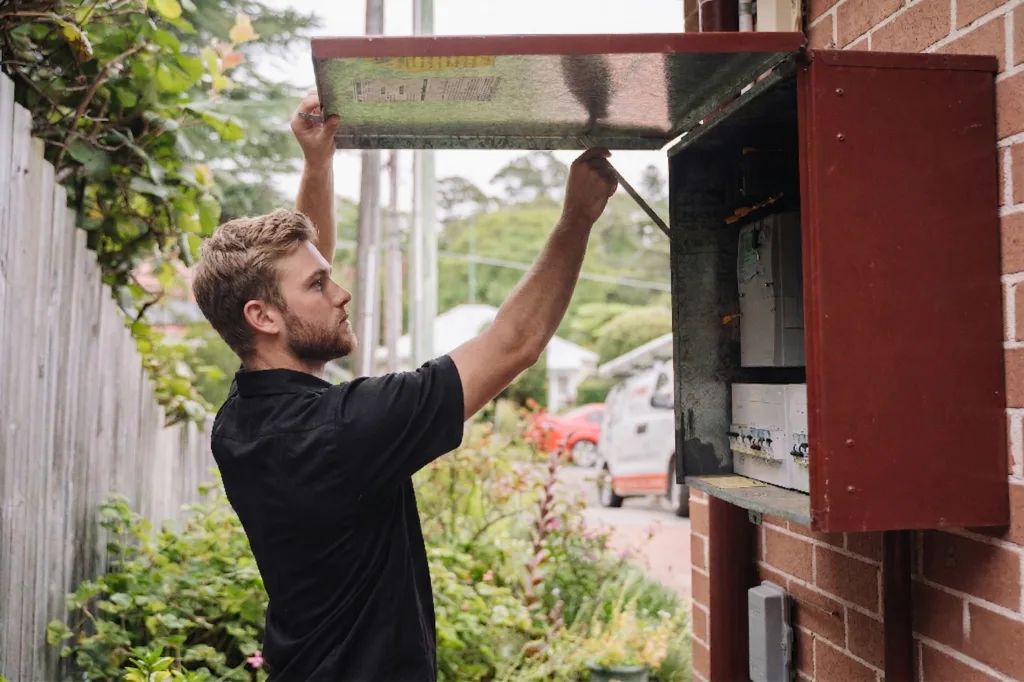 Electrician installing downlights in a Queenscliff home